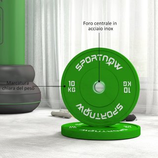 Set 2 Dischi Pesi da 10kg in Gomma con Foro da 2"/