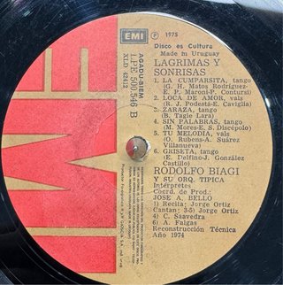 Rodolfo Biagi LP Tango Argentino Lagrimas y Sonris