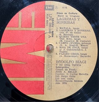 Rodolfo Biagi LP Tango Argentino Lagrimas y Sonris