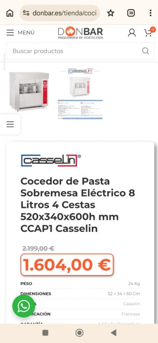 Cocedor de Pasta Sobremesa CASSELIN