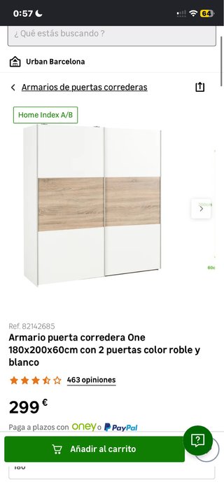 Armario puertas correderas 180x200x60cm