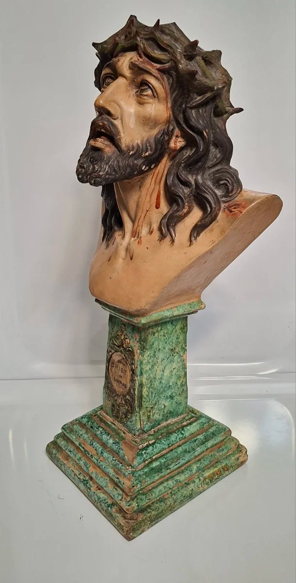 ANTIGUO BUSTO CRISTO DE LIMPIAS Terracota y Estuco