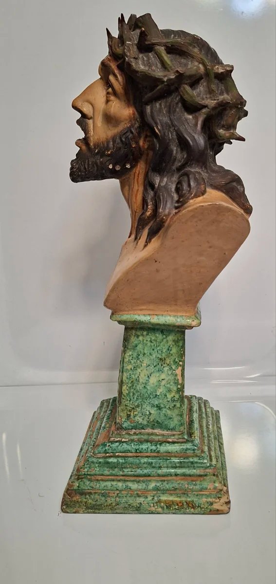 ANTIGUO BUSTO CRISTO DE LIMPIAS Terracota y Estuco