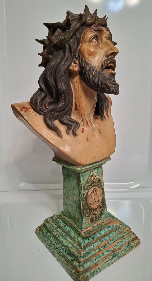 ANTIGUO BUSTO CRISTO DE LIMPIAS Terracota y Estuco