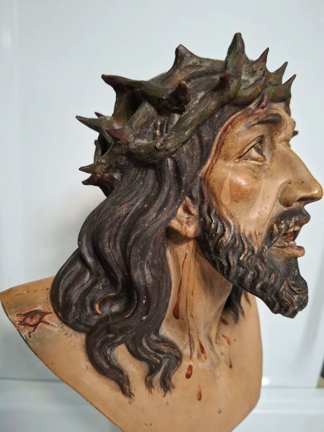 ANTIGUO BUSTO CRISTO DE LIMPIAS Terracota y Estuco
