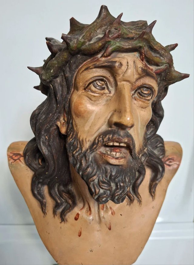 ANTIGUO BUSTO CRISTO DE LIMPIAS Terracota y Estuco
