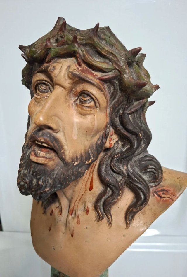 ANTIGUO BUSTO CRISTO DE LIMPIAS Terracota y Estuco