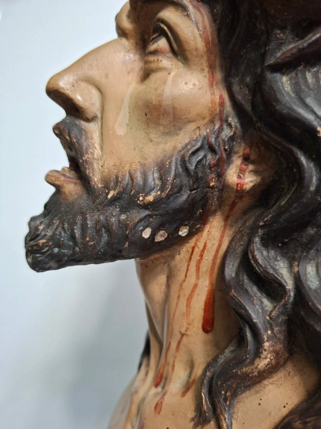 ANTIGUO BUSTO CRISTO DE LIMPIAS Terracota y Estuco