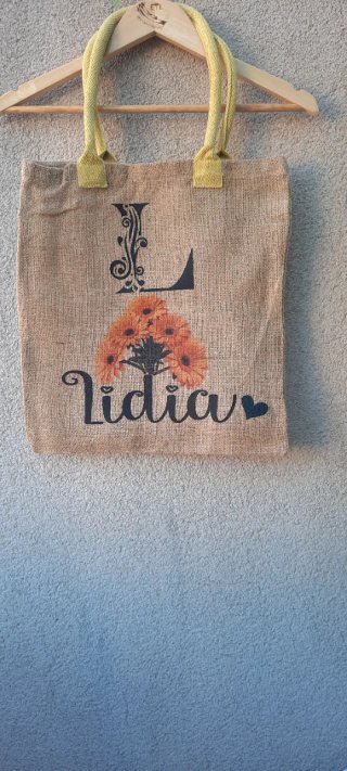 Bolso en yute  personalizado con girasoles
