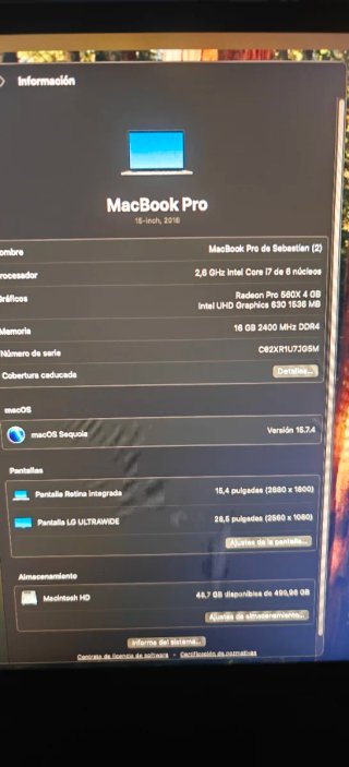 MacBook Pro 15" (2018) | i7 6 Núcleos | 16GB l 4GB