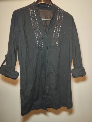 Camisa Lino Mujer Negra Larga