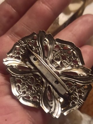 Broche vintage calado filigrana plata