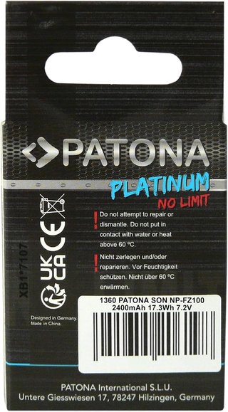 Sony NP-FZ100 Batería Patona Platinium USB-C NUEVA