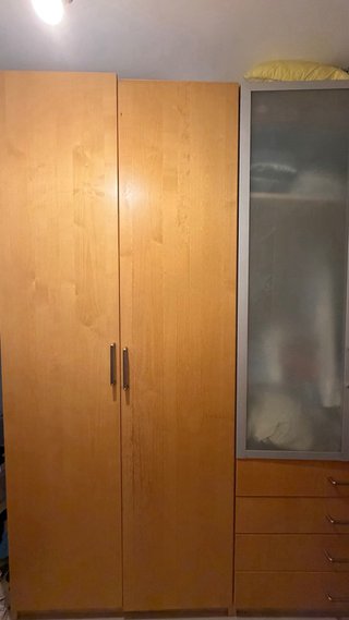 Armario modular 3 piezas madera y cristal