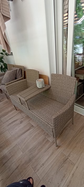 Banco terraza jardín ratán y tela beige