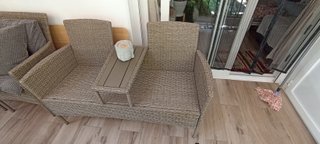 Banco terraza jardín ratán y tela beige