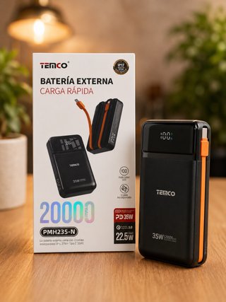 Batería Externa TEMCO 20000mAh Carga Rápida