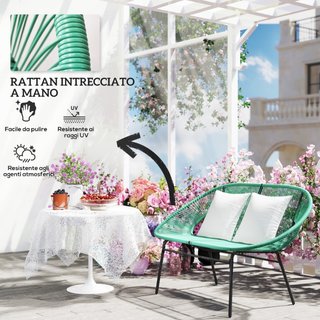 Divano da Giardino 2 Posti in Rattan PE e Acciaio
