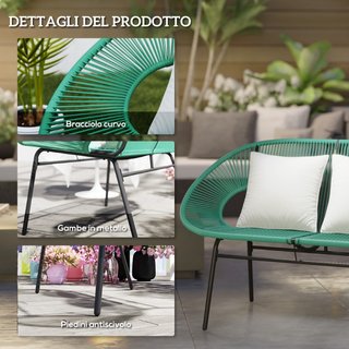 Divano da Giardino 2 Posti in Rattan PE e Acciaio