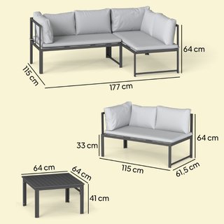 Set da Giardino 3pz con Divano Angolare 4 Posti e