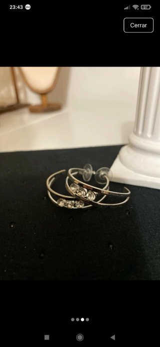 Pendientes Aro Doble Plateados con Brillantes