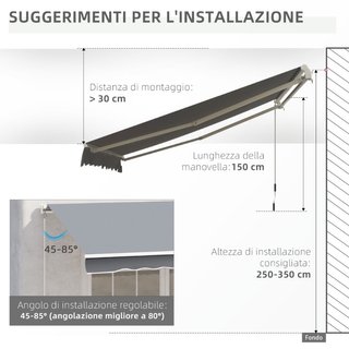 Tenda da Sole 3x2.5 m Avvolgibile per Porte e Fine