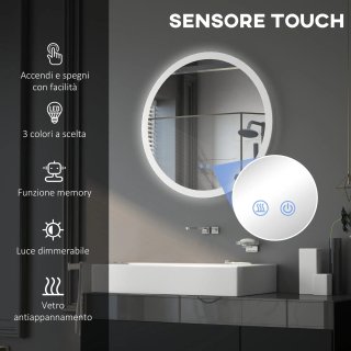 Specchio Bagno LED Antiappannamento con 3 Colori e