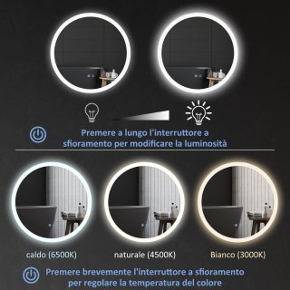 Specchio Bagno LED Antiappannamento con 3 Colori e