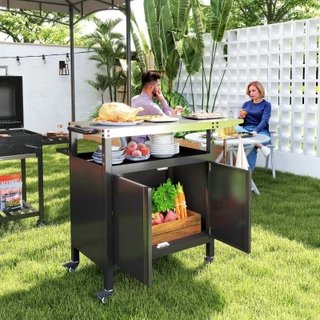 Outsunny Carrello Barbecue con Armadietto Ripiano
