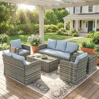 Outsunny Set da Esterno 6pz con Tavolini Divani e