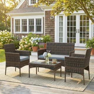 Outsunny Set da Giardino con Divano Sedie Tavolo G