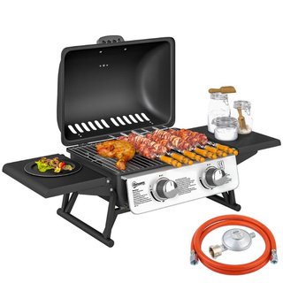 Barbecue a Gas Portatile con 2 Bruciatori e Coperc