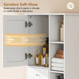 Armadietto da Bagno Bianco, Cesto Biancheria Incli