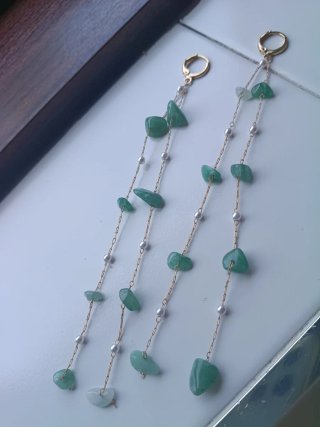 Pendientes cascada aventurina verde y perlas