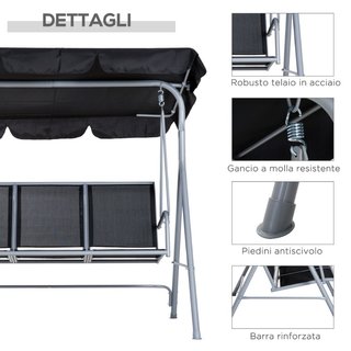 Dondolo da Giardino 3 Posti con Tettuccio Parasole