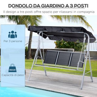 Dondolo da Giardino 3 Posti con Tettuccio Parasole