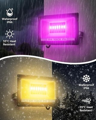 T-SUN 2x Foco LED RGB 30W con Control Remoto y APP