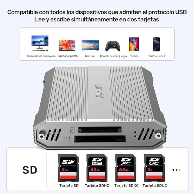 Alxum Lector de Tarjetas de Doble Ranura 10 Gbps