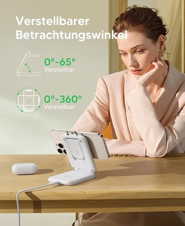 Mukiya Cargador inalámbrico 3en1 Plegable Blanco