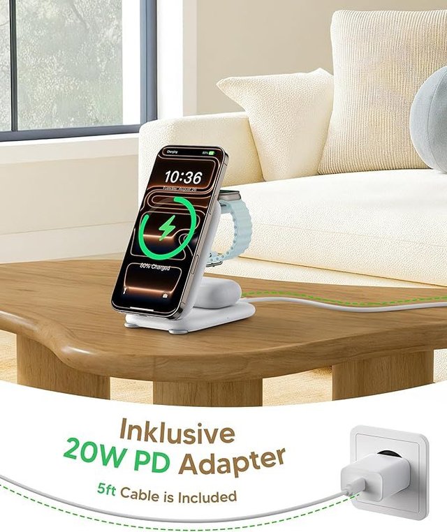 Mukiya Cargador inalámbrico 3en1 Plegable Blanco