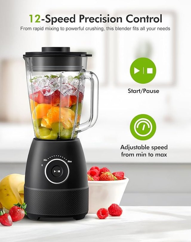 WAWORIO Batidora Vaso 1500W Jarra Vidrio 1,5L