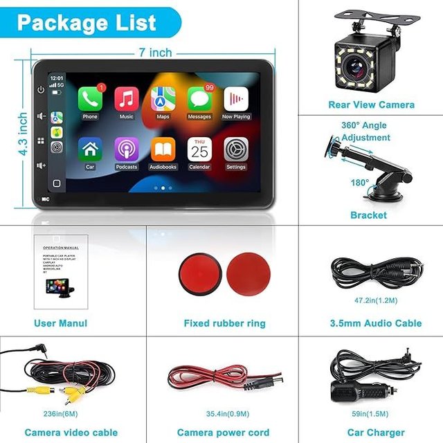 XINROAM Pantalla Coche 7'' CarPlay y Android Auto