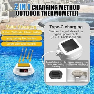 Homcocie Termómetro Piscina Solar 2200mAh USB-C