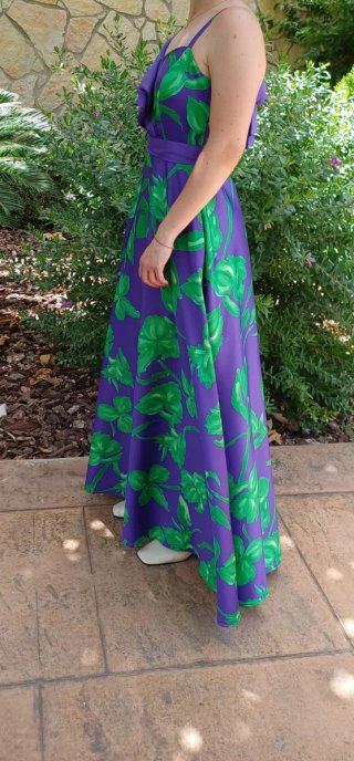 Vestido ceremonia morado y verde T.38. 1 solo uso