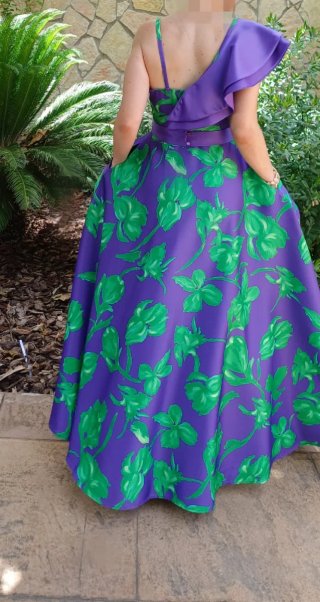 Vestido ceremonia morado y verde T.38. 1 solo uso