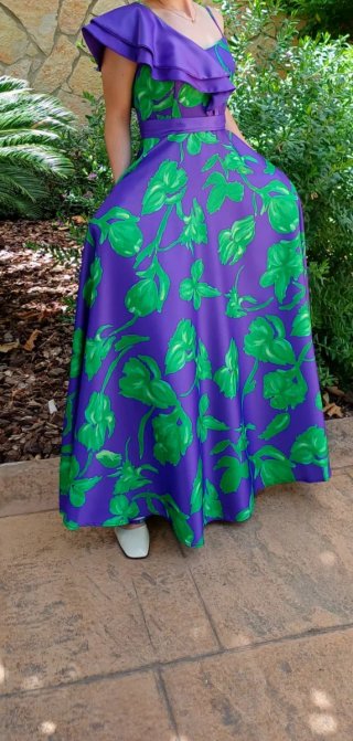 Vestido ceremonia morado y verde T.38. 1 solo uso