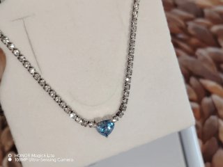 Collana Tennis Cuore Azzurro Acciaio Inox