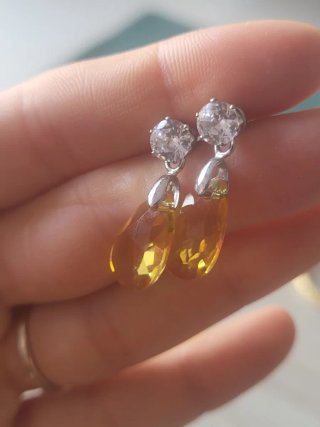 Pendientes lágrima ámbar y plata