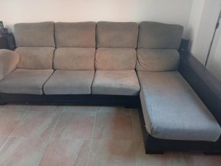 Sofá chaiselongue tela y piel