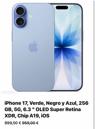 iPhone 17 256GB Negro, Azul y Blanco